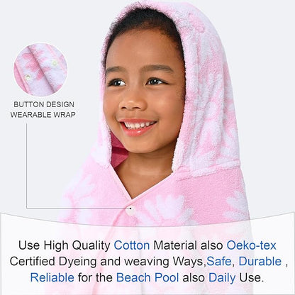 Hooded Bath Towels for Kids (3-10Years) - Soft, Absorbent Turkish Cotton Thick Pool Towels with Hood for Toddler,Perfect for Bath | Beach | Pool | Swim, Jacquard, Pink with White Daisys Theme
