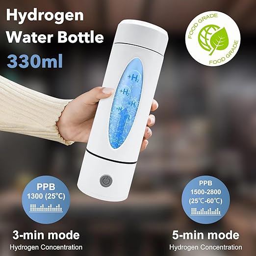 Hydrogen Water Bottle with Indicator Light, Real 4000ppb, SPE/PEM Technology, Equipped with Advanced Dirt Prevention Mode, Portable Hydrogen Water Generator with Food-Grade Material (Black Bag)