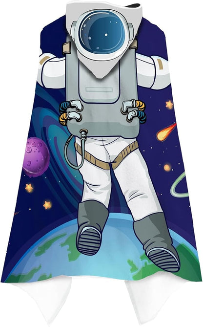 Kids Beach Towel, Kids Bath Towels with Hood, Outer Space Theme Hooded Towel for Boys Girls 30"x50", Cool Kids Towel Gifts Cartoon Microfiber Soft Bath Towel Poncho Bathrobe Wrap Robe for Swin Pool