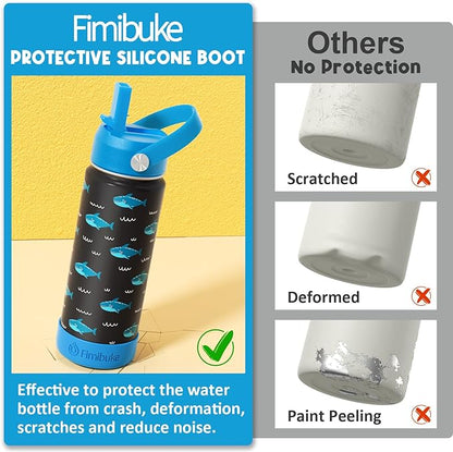 Fimibuke Kids Insulated Water Bottle - 18oz BPA-FREE Kids Cups with Straw Double Wall Vacuum Tumbler 18/8 Stainless Steel Leak Proof Toddler Water Bottle for School Boys Girls (2 Pack, Game+Space)