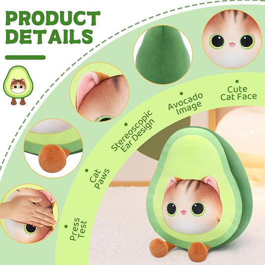 Stuffed Animal Plushie Toy, Cute Cat Plush Stuffed Pillow, Avocado Stuffy Toy Plush Pillow Birthday Toy for Kids & Adults