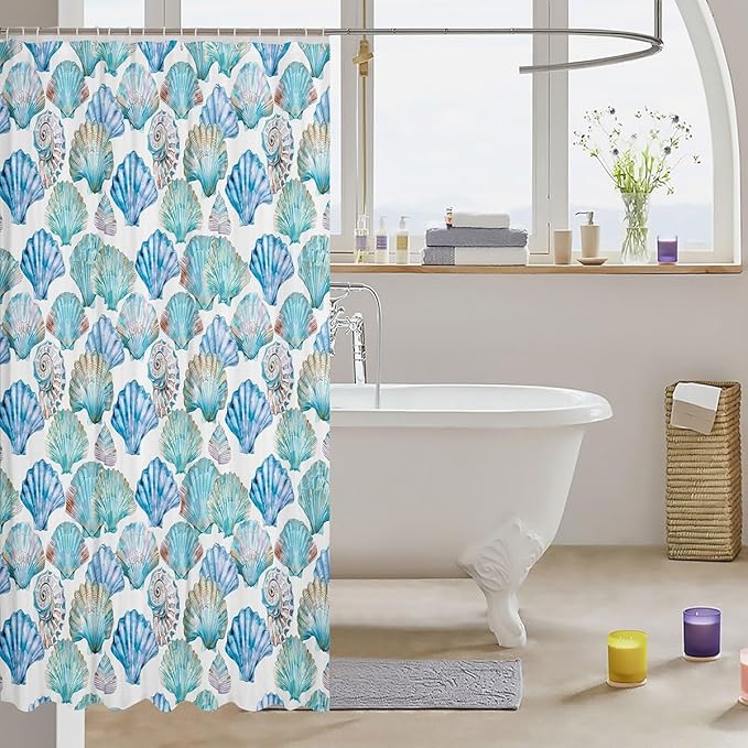 Feelyou Seashell Conch Print Shower Curtain 72"x78" Kids Marine Life Sea Bathroom Shower Curtain Set for Boys Girls Teens Ocean Marine Themed Bath Curtain Sea Coastal Nautical Bathroom Accessories