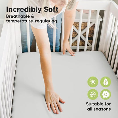 Pack and Play Sheets Fitted, 2-Pack Mini Crib Sheets - Pack N Play Sheets, Organic Fitted Crib Sheet for Pack and Play Mattress, Playard Baby Crib Sheets, Crib Sheets Neutral for Boys (French Gray)