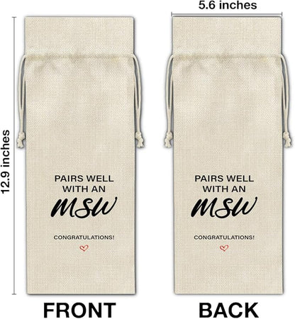 HOIJAUMAI MSW Degree Graduation Gifts MSW Graduation Gift Graduation Wine Bag Pairs Well with an MSW Wine Gift Bags for Women Men