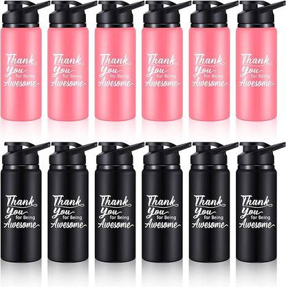 meekoo 12 Pcs Thank You for Being Awesome Aluminum Water Bottles Bulk Lightweight Sports Water Bottles Inspirational Bike Water Bottle with Snap Lids for Travel Gym Camping Hiking