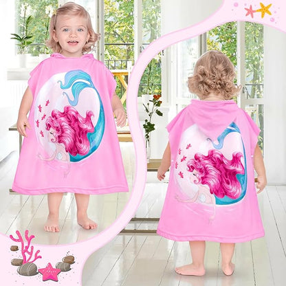 HUANLANG Kids Hooded Beach Towel for Boys Girls,Bath Pool Beach Poncho Towels Super Soft & Absorbent Cotton Towel Childrens Mermaid Beach Towels for Toddler 0-7 Years Old