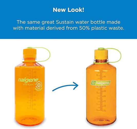 Nalgene Sustain Tritan BPA-Free Water Bottle Made with Material Derived from 50% Plastic Waste, 32 OZ, Narrow Mouth, green