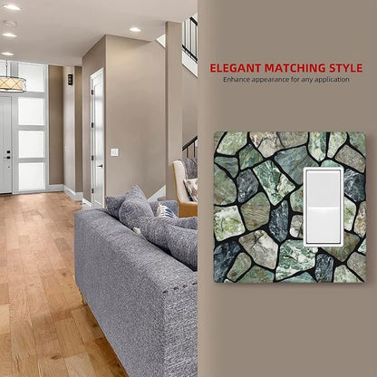 Green Stone Texture Combo Single Blank 1 Rocker Light Switch Wall Plate Cover Decorative 2-Gang for Electrical Room Bathroom Bedroom Home Kitchen One Decora Receptacle 4.5" x 4.6"