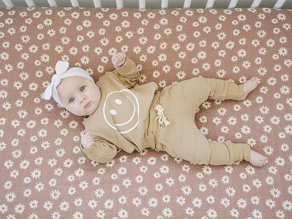Daisy Dream Muslin Crib Sheet by Mebie Baby, Soft and Breathable Bed Sheets for Babies, Modern Neutral Bedding for Cribs, Standard Crib Mattress Fitted Sheet, Great for Boy or Girl Room or Nursery