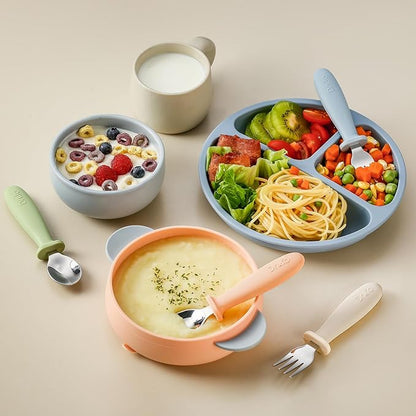 8 Pieces Toddler Utensils Set - Kids Silverware Set with Silicone Handle Children Safe 18/8 Stainless Steel Forks and Spoons Anti-Choke Design Food Grade Dishwasher Safe