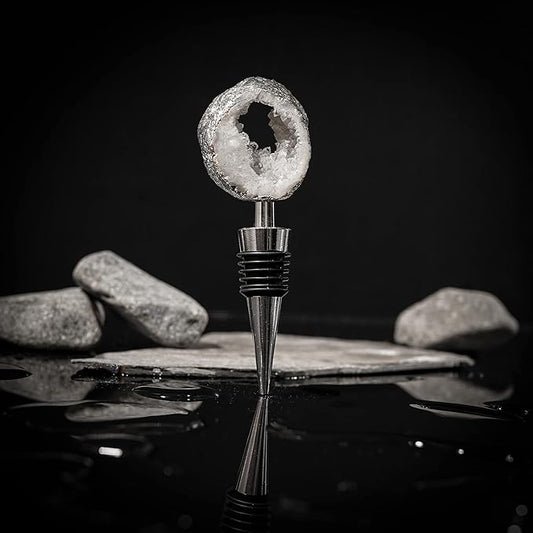 NIKITA Crystal Bottle Stopper - Natural Quartz Agate Bar Accessory in Gold or Silver - Engagement Gifts for Couples Newly Engaged or Bride to Be - Wine seal - Wine Stopper (Silver)