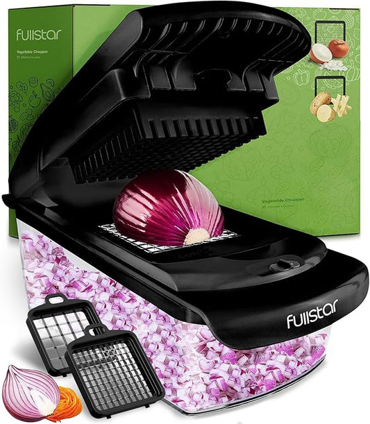 Fullstar Vegetable Chopper - Food Chopper - Onion Chopper - Vegetable Slicer & Spiralizer - Veggie Chopper with Container - Kitchen Gadgets - Home Essentials - Kitchen Accessories (2 in 1, Black)