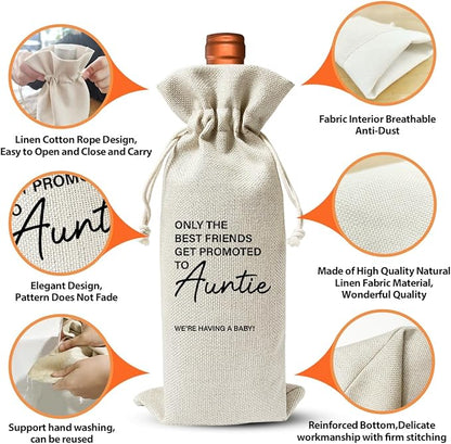 EUFJDKSL Pairs Well With Becoming Auntie Wine Gift Bag, New Aunt for Baby Announcement, Wine Bag for Pregnancy Announcement, Cotton Linen Wine Gift Bag With Drawstring