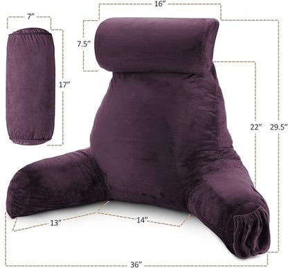 Nestl Reading Pillow Large Bed Pillow, Back Pillow for Sitting in Bed Shredded Memory Foam Chair Pillow, Reading & Bed Rest Pillows Purple Back Pillow for Bed, Bed Chair Arm Pillow with Pockets