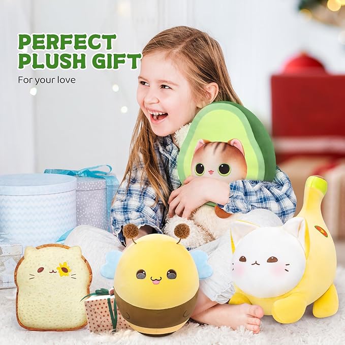 Stuffed Animal Plushie Toy, Cute Cat Plush Stuffed Pillow, Avocado Stuffy Toy Plush Pillow Birthday Toy for Kids & Adults