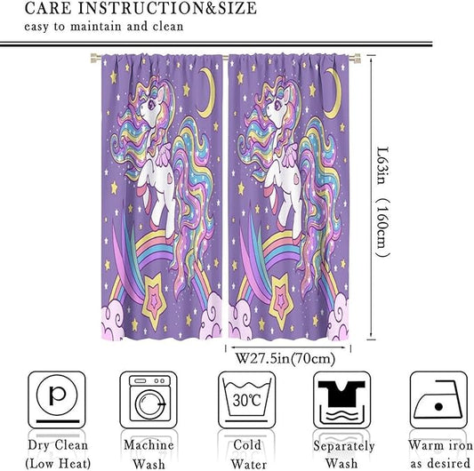 Unicorn Curtains Fantasy Star Moon Cartoon Theme Curtains Cute White Unicorn Rainbow Design Printed Curtains Boys Girls Room Curtains 55x63 Inch 2 Panels