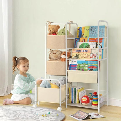 Kids Bookshelf and Toy Storage, Montessori Bookshelf, 4-Tier Baby Toddler Book Shelves, Bookshelf for Kids with Toy Storage Organizer, Book Shelf for Kids Rooms Nursery Playroom Classroom
