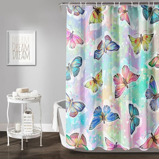 AILONEN Butterfly Shower Curtain,Rainbow Butterfly Bath Curtain,Modern Tie Dye Butterfly Art Decorative Shower Curtain with 12 Plastic Hooks (Kids/Girls/Women/Teen/) 60" W*72" H