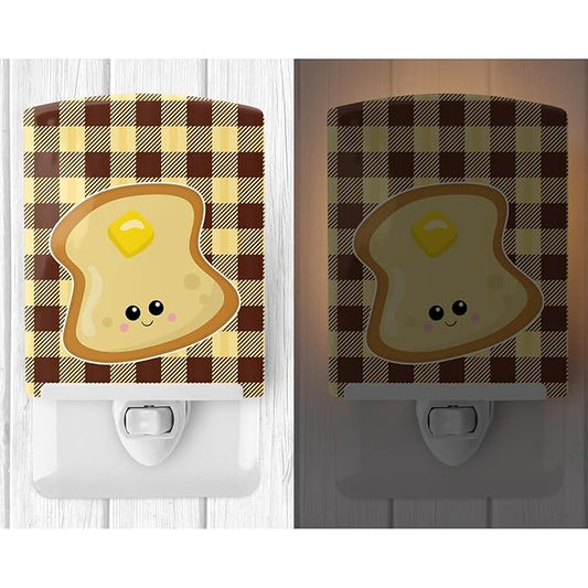 Caroline's Treasures BB7041CNL Buttered Toast Face Ceramic Night Light Compact, UL-Certified, Ideal for Bedroom, Bathroom, Nursery, Hallway, Kitchen, 6x4x3, Multicolor