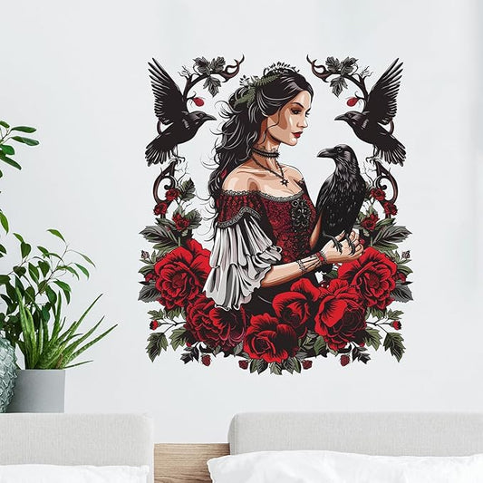 Halloween Wall Stickers Horror Witch Crow Halloween Wall Decor Self Adhesive Witch Crow Design Wall Decals Supply Halloween Stickers for Wall Window Glass Mirror Halloween Decorations Clearance