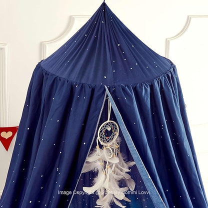 Ocean Print Kids Bed Canopy, Girls Princess Bed Canopy Dreamy Room Decor, Soft Hanging Reading Nook Play Tent Canopy, Extra Large Full Size Bed Canopy with String Light