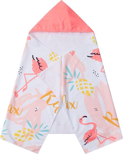 Kids Hooded Towels - Soft and Absorbent Bath, Beach, Swim Pool 30" x 60" Large Towel Cover Up for Boys and Girls Flamingo