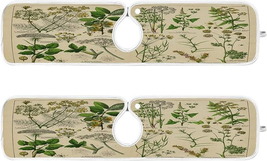Kitchen Faucet Absorbent Mat, Antique Botanical Water Splash Guard for Sink, Faucet Drip Catcher Thicken Sponge Microfiber Faucet Water Catcher Mat Sink Absorbent Mat for Kitchen 14x5in 2 Pack