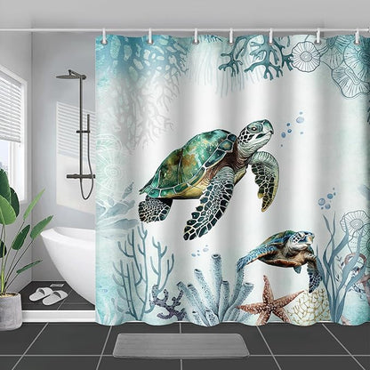AILONEN Sea Turtle Shower Curtain for Bathroom Teal Blue Ocean Beach Coastal Bath Curtain Decor 72" W*78" H Polyester Fabric Waterproof Bathroom Curtain with 12 Hooks