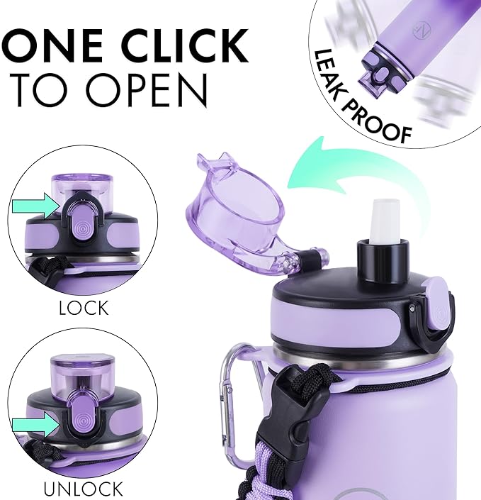 32 oz Insulated Water Bottle With Detachable Straw & Paracord Handle, Stainless Steel Thermos Water Bottle with Leakproof Lockable Lid, BPA-Free Sports Bottle