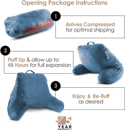 Nestl Reading Pillow Standard Bed Pillow, Back Pillow for Sitting in Bed Shredded Memory Foam Chair Pillow Reading & Bed Rest Pillows Blue Heaven Back Pillow for Bed, Bed Chair Arm Pillow with Pockets