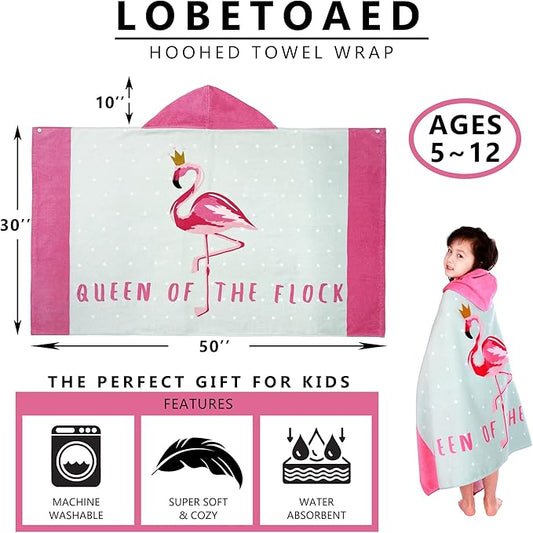 Kids Hooded Beach Bath Towel, Baby Surf Poncho Toddlers Soft Real Cotton Wrap Hooded Towels for Kids Boy Girl
