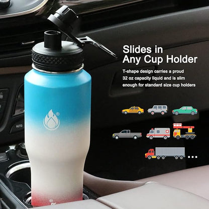 SENDESTAR Water Bottle 32oz,2 Lids(Straw lid),Wide Mouth Stainless Steel Vacuum Insulated Double Wall Keep Liquids Cold or Hot All Day,Sweat Proof Sport Design,Fit Car Cup Holder(Sweet Candy)