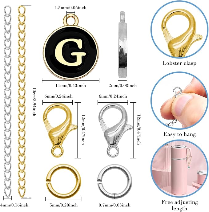 6PCS Letter Charm Accessories for Stanley Cup, Name ID Letter Handle Charm for Stanley Handle Identification Letter Pendant Handle Decoration for Stanley Tumbler Charms (Letter G)