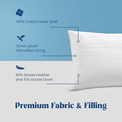 puredown Goose Feather Down Pillows, Bed Pillows for Sleeping with 2 Outer Protectors, Hotel King Pillows Set of 2 (Pack of 2)