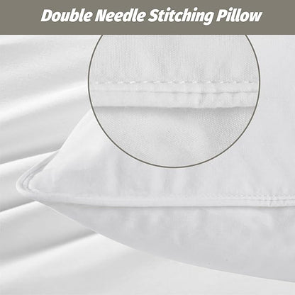 Goose Down Feather Pillows, Soft Bed Pillows Standard Size Set of 2, 100% Soft Cotton Shell, Bedding Pillow for Back, Stomach or Side Sleepers