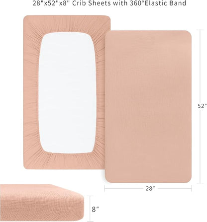 Konssy Muslin Fitted Crib Sheets 100% Cotton Baby Crib Sheets for Standard Crib Mattress (28 X 52 Inches), Soft and Breathable for Boy Girl(Peach)