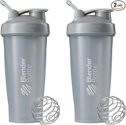 BlenderBottle Classic Shaker Bottle Perfect for Protein Shakes and Pre Workout, 28-Ounce (2 Pack), Pebble Grey