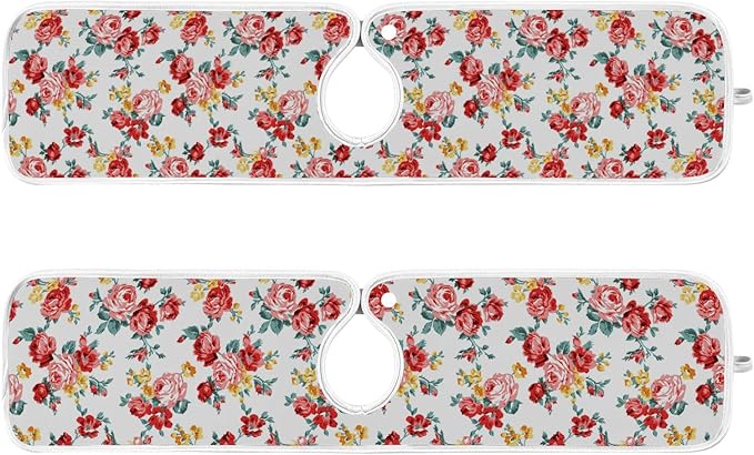 Kitchen Faucet Absorbent Mat,Rose Floral Flower Water Splash Guard for Sink, Faucet Drip Catcher Thicken Sponge Microfiber Faucet Water Catcher Mat Sink Absorbent Mat for Kitchen 23x5in 2Pack