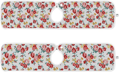 Kitchen Faucet Absorbent Mat,Rose Floral Flower Water Splash Guard for Sink, Faucet Drip Catcher Thicken Sponge Microfiber Faucet Water Catcher Mat Sink Absorbent Mat for Kitchen 23x5in 2Pack