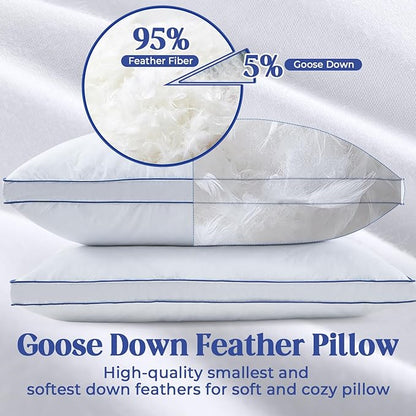 puredown Feather Down Pillows Set of 2, Luxury Goose Feather Pillow for Sleeping, Organic Cotton Cover Hotel Collection Bed Pillows (Queen)
