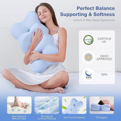 Cooling Cervical Neck Pillow for Sleeping, Cloud Shape Memory Foam Contour Pillows for Neck and Shoulder Pain, Ergonomic Orthopedic Cozy Bed Pillow for Side Back Stomach Sleepers, Mom Dad Gifts