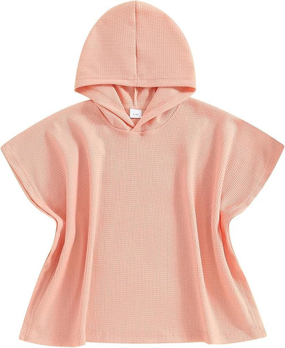 Toddler Beach Towel with Hood Kids Waffle Swim Cover Up Bath Towel Surf Poncho Boys Girls Hooded Beach Towel (A Pink, 7-8 Years)