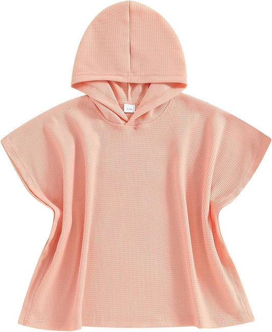 Toddler Beach Towel with Hood Kids Waffle Swim Cover Up Bath Towel Surf Poncho Boys Girls Hooded Beach Towel (A Pink, 7-8 Years)