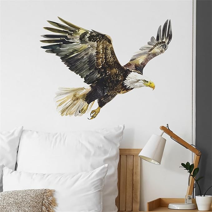 Watercolor Style Eagle Wall Decal Animals Wall Sticker Safari Wall Decor for Nursery Kid'sroom School Classroom Livingroom Bedroom Bathroom Decoration (Watercolor Style Eagle)