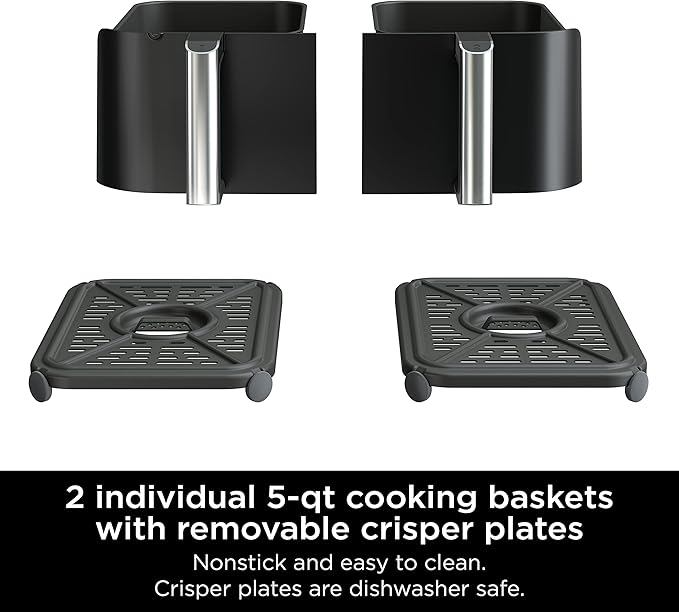 Ninja DZ302 Foodi 10-qt. 6-in-1 DualZone Smart XL Air Fryer with 2 Independent Baskets, Match Cook & Smart Finish to Air Fry, Air Broil, Roast, Bake, Dehydrate, & Keep Warm, Black