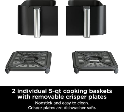 Ninja DZ302 Foodi 10-qt. 6-in-1 DualZone Smart XL Air Fryer with 2 Independent Baskets, Match Cook & Smart Finish to Air Fry, Air Broil, Roast, Bake, Dehydrate, & Keep Warm, Black