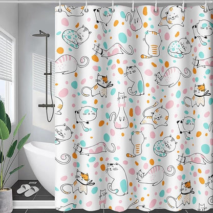 AILONEN Cat Shower Curtain,Cute Cat Bath Curtain,Pet Cat Kitten Bathroom Curtain Decor,Cartoon Animal Polyester Waterproof 72" W*78" H Shower Curtain for Boys Girls (12 Hooks)