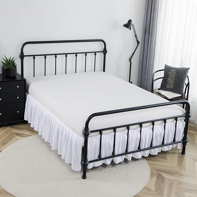Bed Skirt King Size Ruffled Bed Skirts with Split Corners, 22 Inch Drop Dust Ruffle Bed Skirt with Platform, White, King - 22" Drop