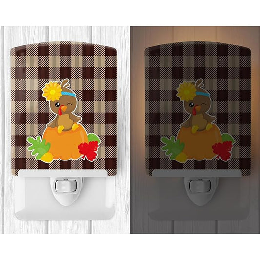 Caroline's Treasures BB7113CNL Thanksgiving Baby Turkey Ceramic Night Light Compact, UL-Certified, Ideal for Bedroom, Bathroom, Nursery, Hallway, Kitchen, 6x4x3, Multicolor
