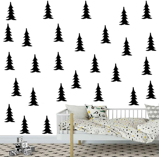 Melissalove 96pcs Pine Tree Patterned Wall Decal,Black Tree School Office Nursery Living Room Kid's Bed Room Kitchen Dining Decor D500 (Black)